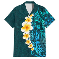 Turquosie Polynesia Family Matching Tank Maxi Dress and Hawaiian Shirt Plumeria Tropical Leaves With Galaxy Polynesian Art LT14 Dad's Shirt - Short Sleeve Turquoise - Polynesian Pride