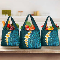 Turquosie Polynesia Grocery Bag Plumeria Tropical Leaves With Galaxy Polynesian Art
