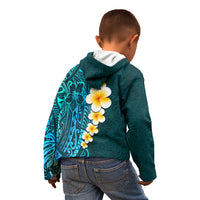Turquosie Polynesia Kid Hoodie Plumeria Tropical Leaves With Galaxy Polynesian Art LT14 - Polynesian Pride