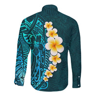 Turquosie Polynesia Long Sleeve Button Shirt Plumeria Tropical Leaves With Galaxy Polynesian Art LT14 - Polynesian Pride