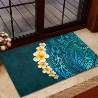 Turquosie Polynesia Rubber Doormat Plumeria Tropical Leaves With Galaxy Polynesian Art LT14 - Polynesian Pride
