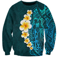 Turquosie Polynesia Sweatshirt Plumeria Tropical Leaves With Galaxy Polynesian Art LT14 Unisex Turquoise - Polynesian Pride