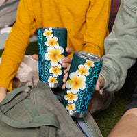 Turquosie Polynesia Tumbler Cup Plumeria Tropical Leaves With Galaxy Polynesian Art