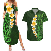 Green Polynesia Couples Matching Summer Maxi Dress and Hawaiian Shirt Plumeria Tropical Leaves With Galaxy Polynesian Art LT14 Green - Polynesian Pride