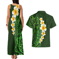 Green Polynesia Couples Matching Tank Maxi Dress and Hawaiian Shirt Plumeria Tropical Leaves With Galaxy Polynesian Art LT14 - Polynesian Pride