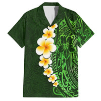 Green Polynesia Family Matching Tank Maxi Dress and Hawaiian Shirt Plumeria Tropical Leaves With Galaxy Polynesian Art LT14 Dad's Shirt - Short Sleeve Green - Polynesian Pride
