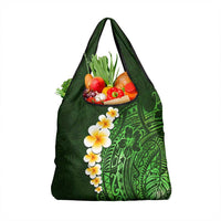 Green Polynesia Grocery Bag Plumeria Tropical Leaves With Galaxy Polynesian Art