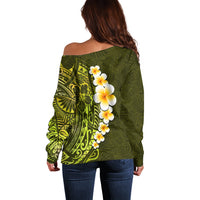 Lime Green Tropical Plumeria With Galaxy Polynesian Art Off Shoulder Sweater LT14 - Polynesian Pride