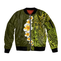 Lime Green Tropical Plumeria With Galaxy Polynesian Art Sleeve Zip Bomber Jacket LT14 Unisex Lime Green - Polynesian Pride