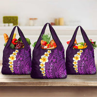Purple Tropical Plumeria With Galaxy Polynesian Art Grocery Bag