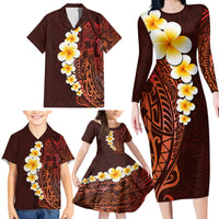 Red Tropical Plumeria With Galaxy Polynesian Art Family Matching Long Sleeve Bodycon Dress and Hawaiian Shirt LT14 - Polynesian Pride