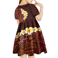 Red Tropical Plumeria With Galaxy Polynesian Art Kid Short Sleeve Dress LT14 - Polynesian Pride