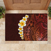 Red Tropical Plumeria With Galaxy Polynesian Art Rubber Doormat LT14 - Polynesian Pride