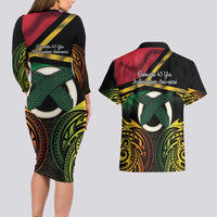 Vanuatu 1980 Couples Matching Long Sleeve Bodycon Dress and Hawaiian Shirt Hapi 46 Yia Indipendens Anivesari LT14 - Polynesian Pride