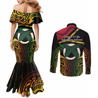 Vanuatu 1980 Couples Matching Mermaid Dress and Long Sleeve Button Shirt Hapi 46 Yia Indipendens Anivesari LT14 - Polynesian Pride