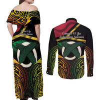Vanuatu 1980 Couples Matching Off Shoulder Maxi Dress and Long Sleeve Button Shirt Hapi 45 Yia Indipendens Anivesari