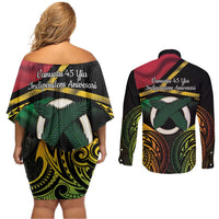 Vanuatu 1980 Couples Matching Off Shoulder Short Dress and Long Sleeve Button Shirt Hapi 45 Yia Indipendens Anivesari