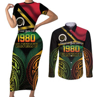 Vanuatu 1980 Couples Matching Short Sleeve Bodycon Dress and Long Sleeve Button Shirt Hapi 45 Yia Indipendens Anivesari