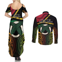 Vanuatu 1980 Couples Matching Summer Maxi Dress and Long Sleeve Button Shirt Hapi 46 Yia Indipendens Anivesari LT14 - Polynesian Pride