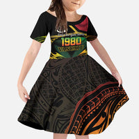 Vanuatu 1980 Family Matching Long Sleeve Bodycon Dress and Hawaiian Shirt Hapi 46 Yia Indipendens Anivesari LT14 Daughter's Dress Black - Polynesian Pride
