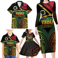 Vanuatu 1980 Family Matching Long Sleeve Bodycon Dress and Hawaiian Shirt Hapi 46 Yia Indipendens Anivesari LT14 - Polynesian Pride