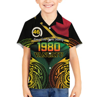 Vanuatu 1980 Family Matching Off The Shoulder Long Sleeve Dress and Hawaiian Shirt Hapi 46 Yia Indipendens Anivesari LT14 Son's Shirt Black - Polynesian Pride