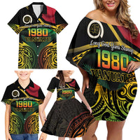 Vanuatu 1980 Family Matching Off Shoulder Short Dress and Hawaiian Shirt Hapi 45 Yia Indipendens Anivesari