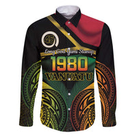 Vanuatu 1980 Family Matching Puletasi and Hawaiian Shirt Hapi 46 Yia Indipendens Anivesari LT14 Dad's Shirt - Long Sleeve Black - Polynesian Pride