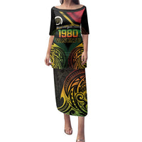 Vanuatu 1980 Family Matching Puletasi and Hawaiian Shirt Hapi 46 Yia Indipendens Anivesari LT14 Mom's Dress Black - Polynesian Pride