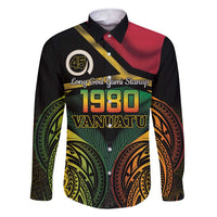 Vanuatu 1980 Family Matching Short Sleeve Bodycon Dress and Hawaiian Shirt Hapi 46 Yia Indipendens Anivesari LT14 Dad's Shirt - Long Sleeve Black - Polynesian Pride