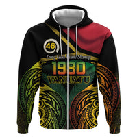 Vanuatu 1980 Hoodie Hapi 46 Yia Indipendens Anivesari LT14 Zip Hoodie Black - Polynesian Pride