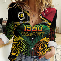 Vanuatu 1980 Women Casual Shirt Hapi 46 Yia Indipendens Anivesari LT14 Female Black - Polynesian Pride
