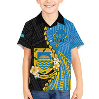 Tuvalu Independence Day Family Matching Off The Shoulder Long Sleeve Dress and Hawaiian Shirt Manuia te tutokotasi o Tuvaluan Dolphin Tattoo LT14 Son's Shirt Blue - Polynesian Pride