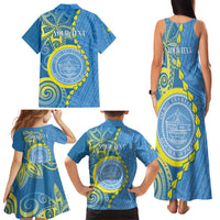 Personalised Palau Independence Day Family Matching Tank Maxi Dress and Hawaiian Shirt Belau Coat Of Arms Polynesian Curve Style