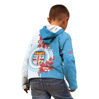 Personalised Fiji Day Kid Hoodie Fijian Tapa Pattern Mix Tagimoucia - Blue Version