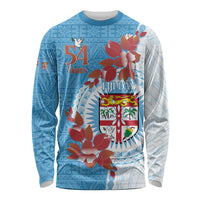Personalised Fiji Day Long Sleeve Shirt Fijian Tapa Pattern Mix Tagimoucia - Blue Version LT14 Unisex Blue - Polynesian Pride