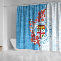 Personalised Fiji Day Shower Curtain Fijian Tapa Pattern Mix Tagimoucia - Blue Version LT14 - Polynesian Pride