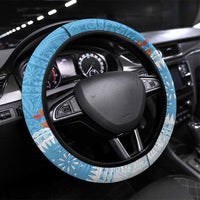 Fiji Day Steering Wheel Cover Fijian Tapa Pattern Mix Tagimoucia - Blue Version LT14 Universal Fit Blue - Polynesian Pride