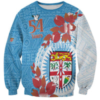 Personalised Fiji Day Sweatshirt Fijian Tapa Pattern Mix Tagimoucia - Blue Version LT14 Unisex Blue - Polynesian Pride