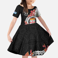 Personalised Fiji Day Family Matching Tank Maxi Dress and Hawaiian Shirt Fijian Tapa Pattern Mix Tagimoucia - Black Version