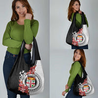 Personalised Fiji Day Grocery Bag Fijian Tapa Pattern Mix Tagimoucia - Black Version