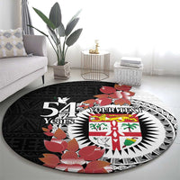 Personalised Fiji Day Round Carpet Fijian Tapa Pattern Mix Tagimoucia - Black Version