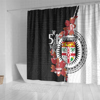 Personalised Fiji Day Shower Curtain Fijian Tapa Pattern Mix Tagimoucia - Black Version LT14 - Polynesian Pride