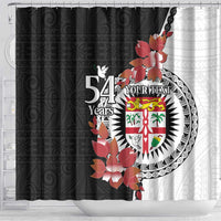 Personalised Fiji Day Shower Curtain Fijian Tapa Pattern Mix Tagimoucia - Black Version LT14 - Polynesian Pride