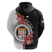 Personalised Fiji Day Zip Hoodie Fijian Tapa Pattern Mix Tagimoucia - Black Version LT14 - Polynesian Pride