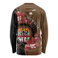 Personalised Fiji Day Long Sleeve Shirt Fijian Tapa Pattern Mix Tagimoucia - Brown Version LT14 - Polynesian Pride