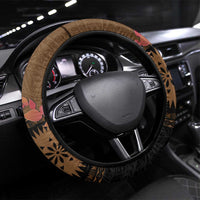Fiji Day Steering Wheel Cover Fijian Tapa Pattern Mix Tagimoucia - Brown Version LT14 Universal Fit Brown - Polynesian Pride