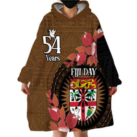 Personalised Fiji Day Wearable Blanket Hoodie Fijian Tapa Pattern Mix Tagimoucia - Brown Version