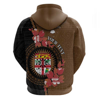 Personalised Fiji Day Zip Hoodie Fijian Tapa Pattern Mix Tagimoucia - Brown Version LT14 - Polynesian Pride