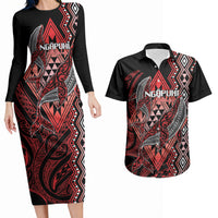 Aotearoa Iwi Ngapuhi Personalised Couples Matching Long Sleeve Bodycon Dress and Hawaiian Shirt NZ Maori Humpback Whale Taniko Motifs